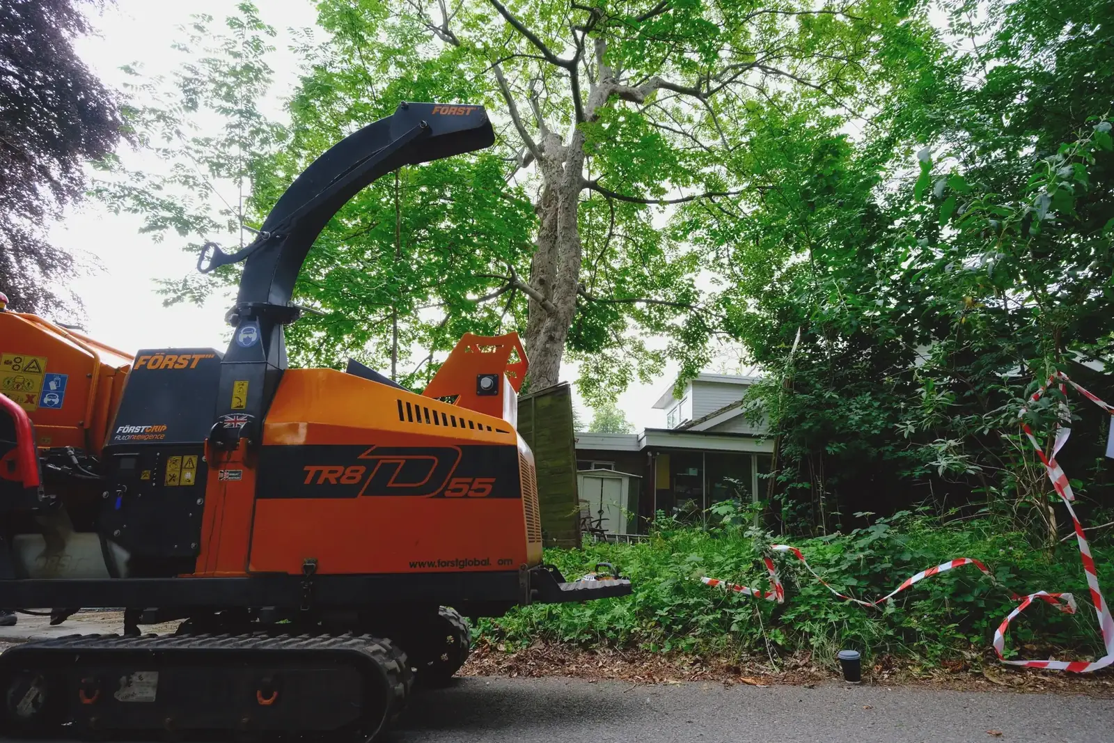 Tracked chipper on a garden job